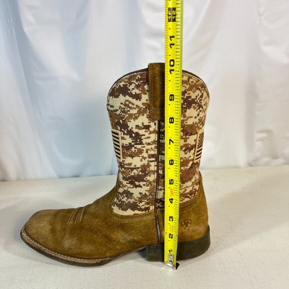 Ariat Kid's Boots Western Patriot Sand Storm Camo American Flag Mocha Suede 5 - Picture 16 of 16